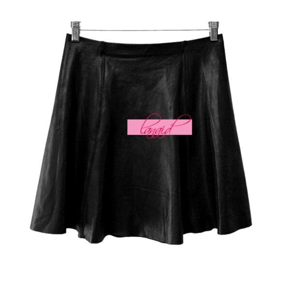 Spanx Faux Leather Flouncy Skirt Very Black Skater Shiny Edgy A-Line Circle Mini - Picture 9 of 12